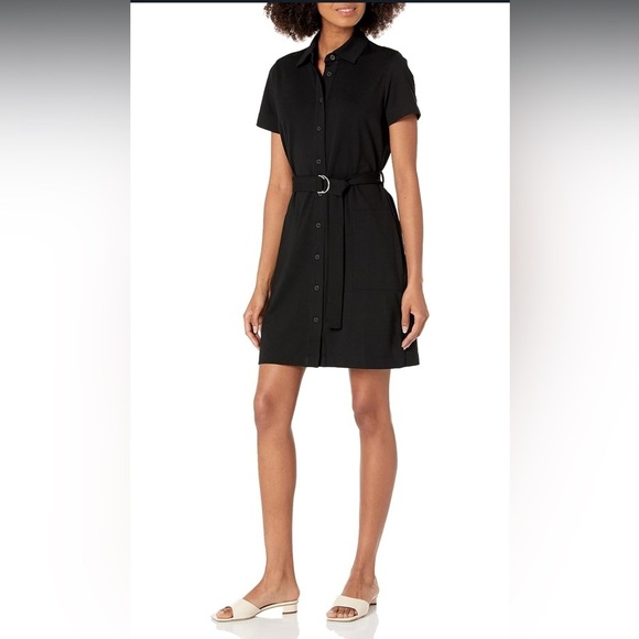 Club Monaco Dresses & Skirts - Club Monaco Ponte Knit Dress Size Small Black Belted Shirt Dress